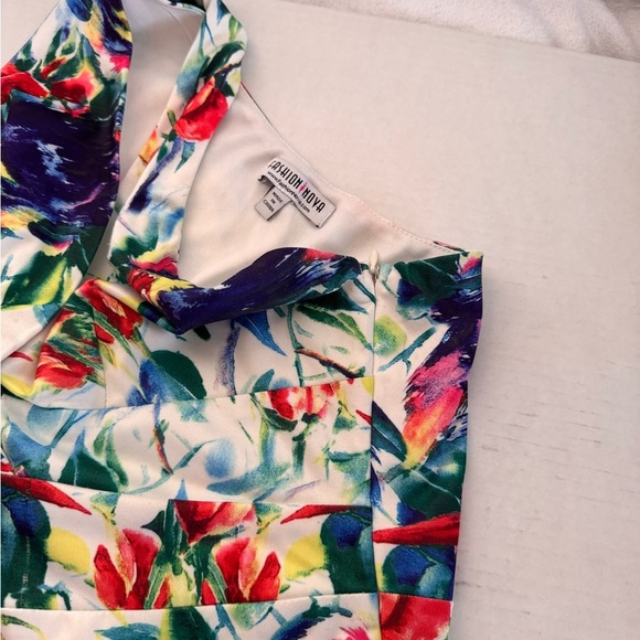 Fashion Nova Vibrant One-Shoulder Dress - Red, Blue, Green - Picture 12 of 13